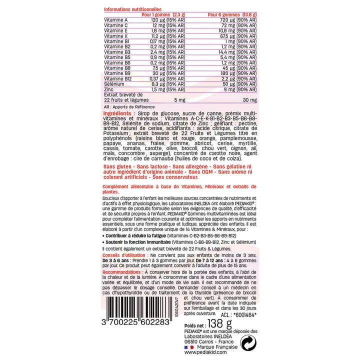 Gommes multivitaminées PEDIAKID1