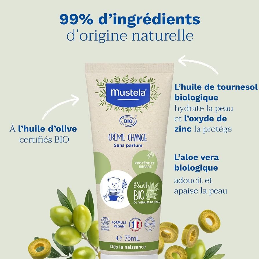 MUSTELA Crème de change huile d’olive bio organic 75 ml1